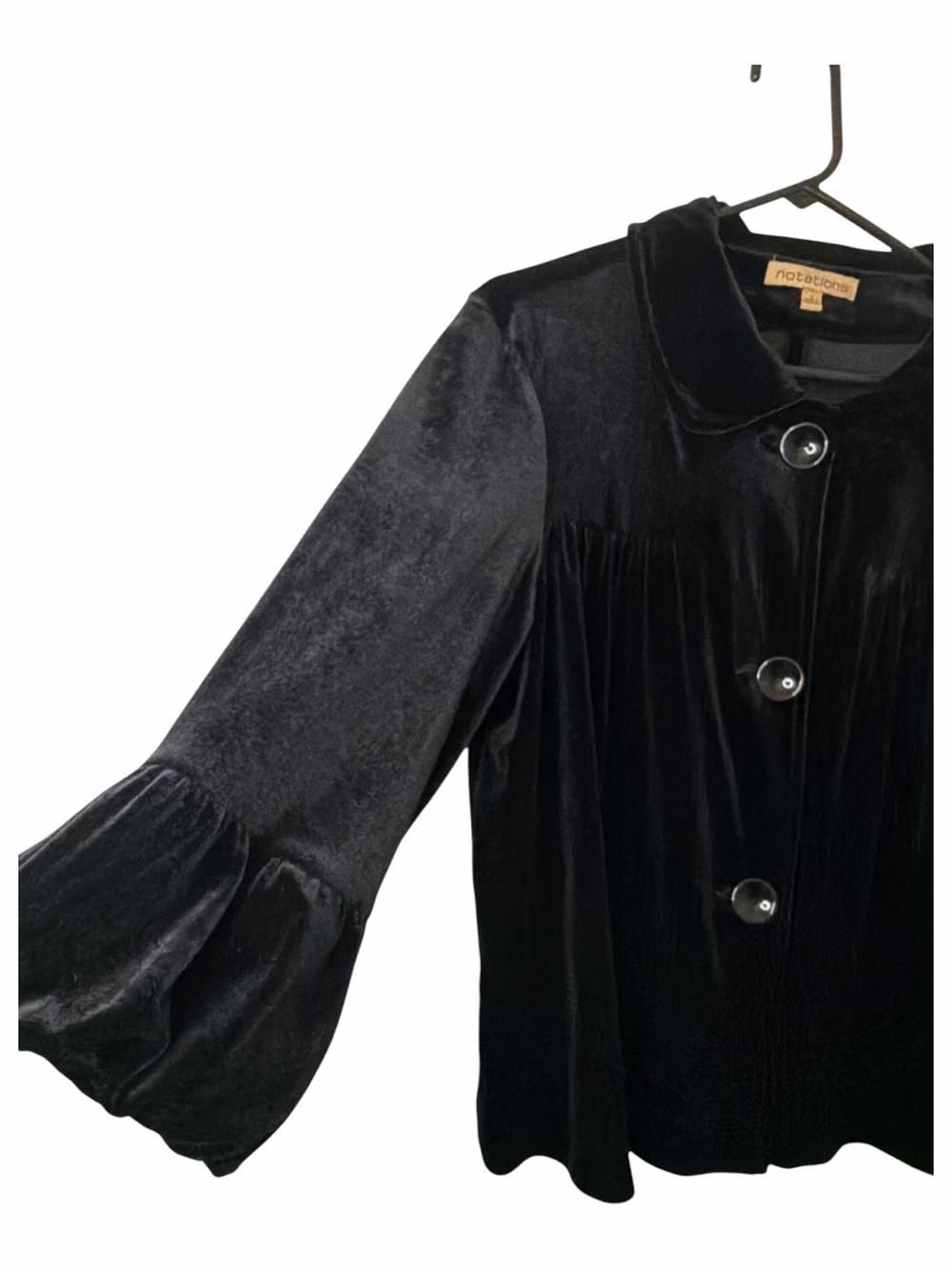 Notations Black Velvet Rounded-Collar Button Jacket - Picture 3 of 5